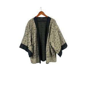 Marada Womens Kimono Jacket Black & Beige Floral Pattern